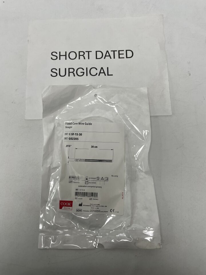 G02205 - COOK - Fixed Core Wire Guide - Straight - .015" x 30cm - UOM EA - expiration 2028-08-08, (EA)