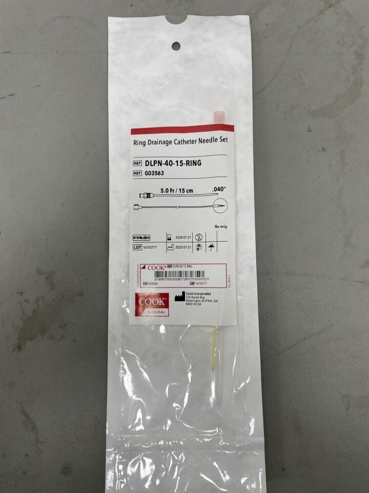 G03563 - COOK - Ring Drainage Catheter Needle Set 5F x 15cm, 16.5cm Needle - UOM EA - expiration 2028-07-21, (EA)