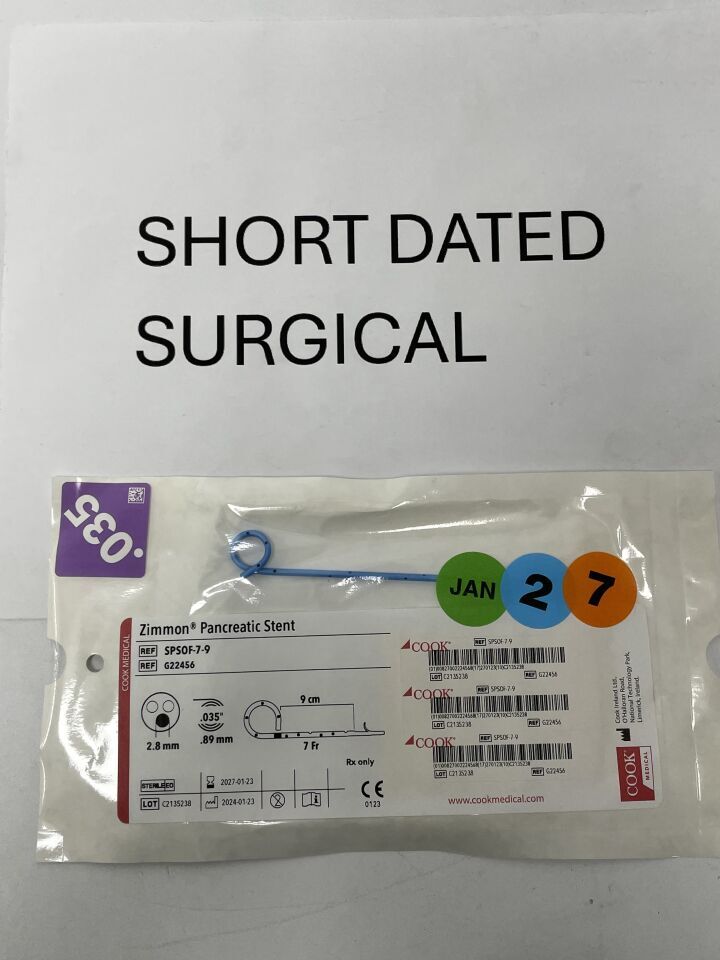G22456 - COOK - Zimmon Pancreatic Stent 9CM / 7FR - UOM EA - expiration 2027-01-23, (EA)