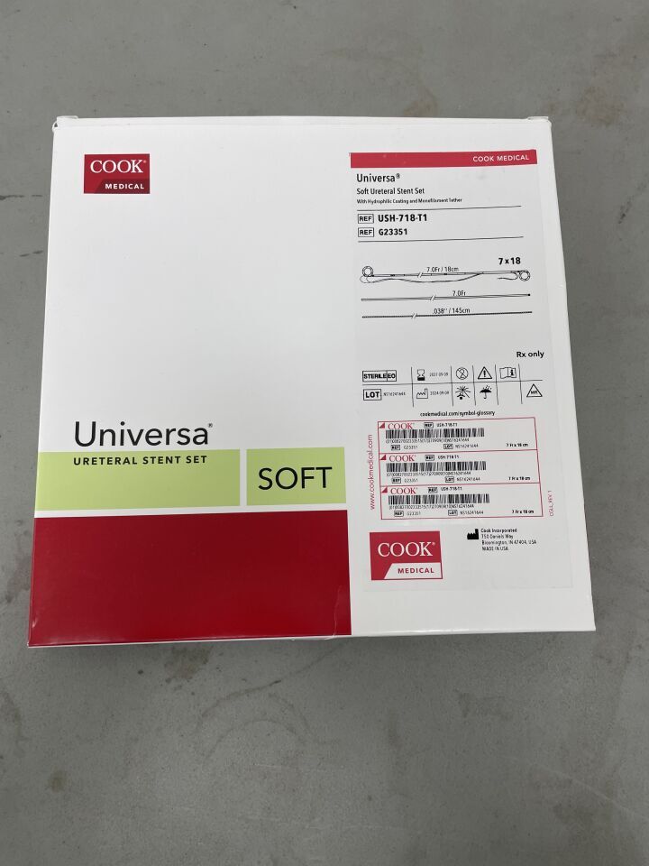 G23351 - COOK - Universa Soft Ureteral Stent Set & Positioner w/Tether 7F x 18cm - UOM BX/1 - expiration 2027-09-09, (BX/1)