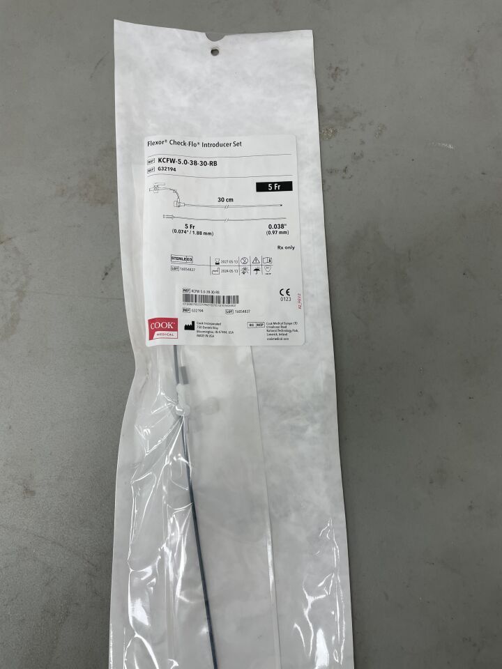 G32194 - COOK - Flexor Introducer w/Small Check-Flo Valve 5F x 30cm, 0.038" - UOM EA - expiration 2027-05-13, (EA)