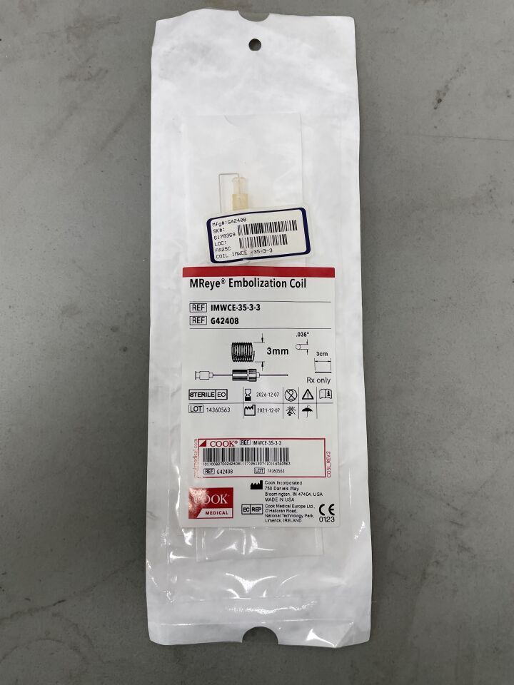 G42408 - COOK - MReye Platinum Embolization Coil, 3 cm Embolus Length - UOM EA - expiration 2026-12-07, (EA)