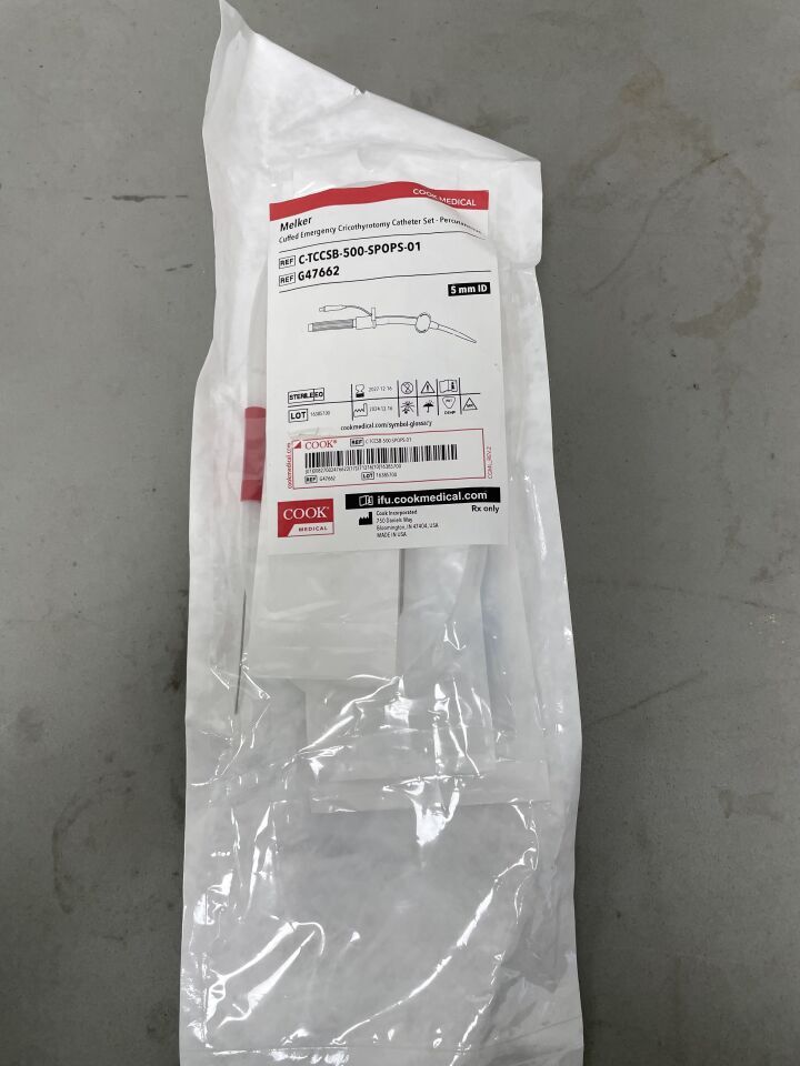 G47662 - COOK - Cuffed Emergency Cricothyrotomy Catheter Set 5mm - UOM EA - expiration 2027-12-16, (EA)