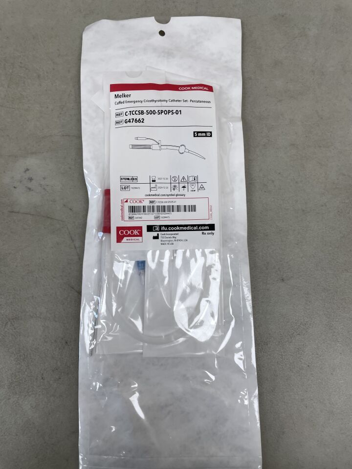 G47662 - COOK - Cuffed Emergency Cricothyrotomy Catheter Set 5mm - UOM EA - expiration 2027-12-20, (EA)