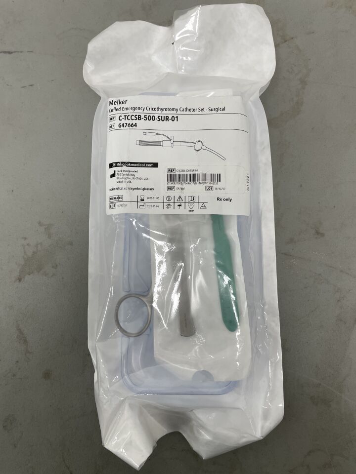 G47664 - COOK - Melker Cuffed Emergency Cricothyrotomy Catheter Set: 5mm x 7.2mm x 9cm - UOM EA - expiration 2026-11-06, (EA)