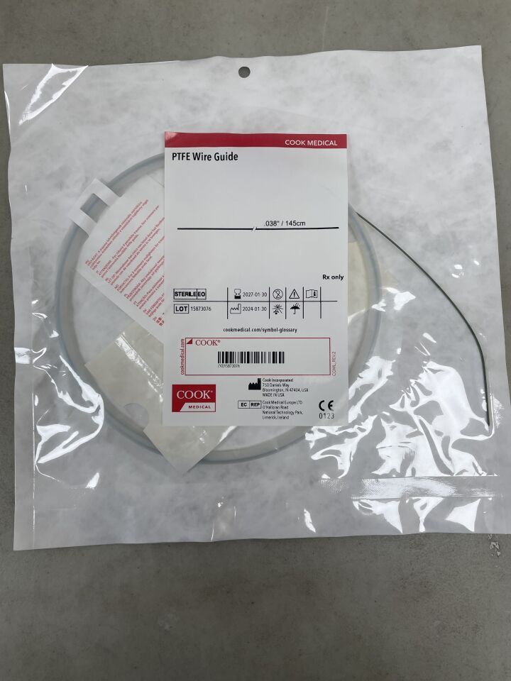 GPTFE38145 - COOK - PTFE Wire Guide, Straight Tip, 038" 145cm - UOM EA - expiration 2027-01-30, (EA)