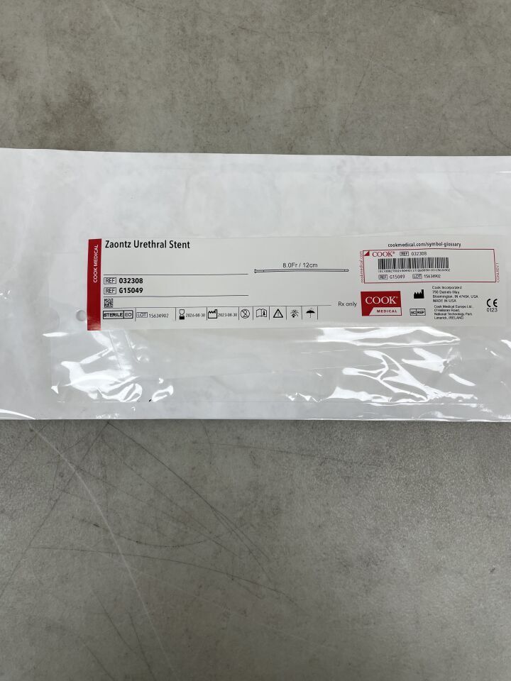G15049 - COOK - Zaontz Urethral Stent 8F x 12cm - UOM EA - expiration 2026-08-30, (EA)