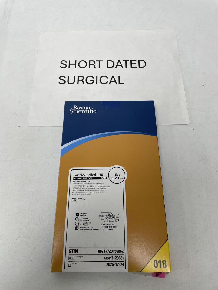 312055 - BOSTON SCIENTIFIC - Complex Helical-18 Pushable Fibered Platinum Coil - 8mm x 12.0mm, (BX)
