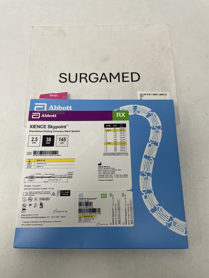 1804250-38 - ABBOTT - Xience Skypoint Everolimus Eluting Coronary Stent System - RX - 2.5mm x 38mm x 145cm, (BX)