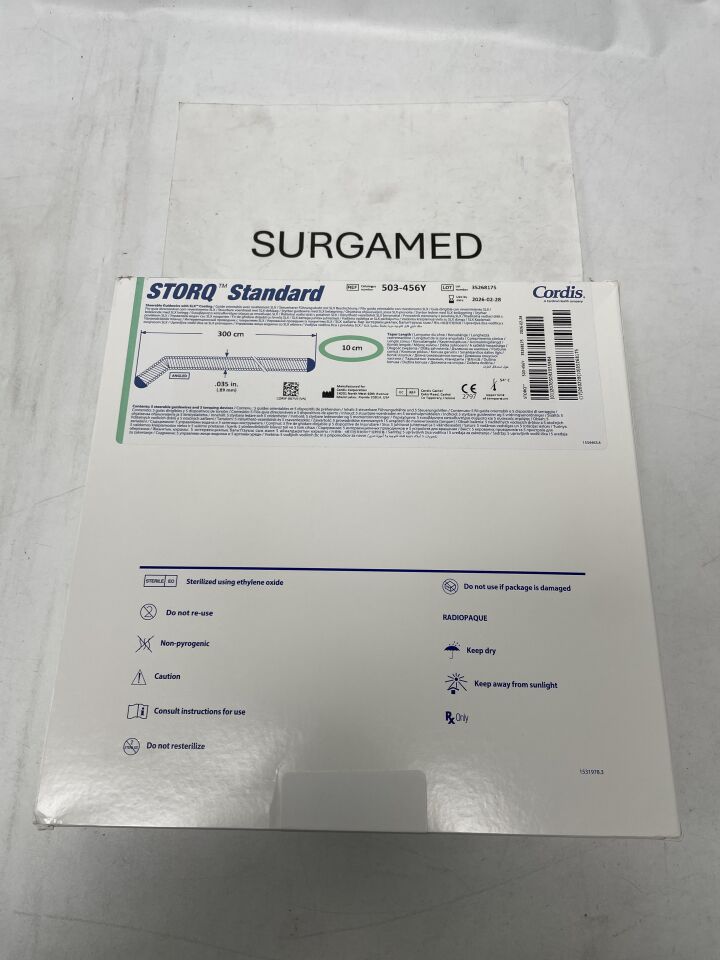 503-456Y - CORDIS - STORQ Standard Steerable Guidewire with SLX Coating - Angled - .035" x 300cm x 10cm, (BX)