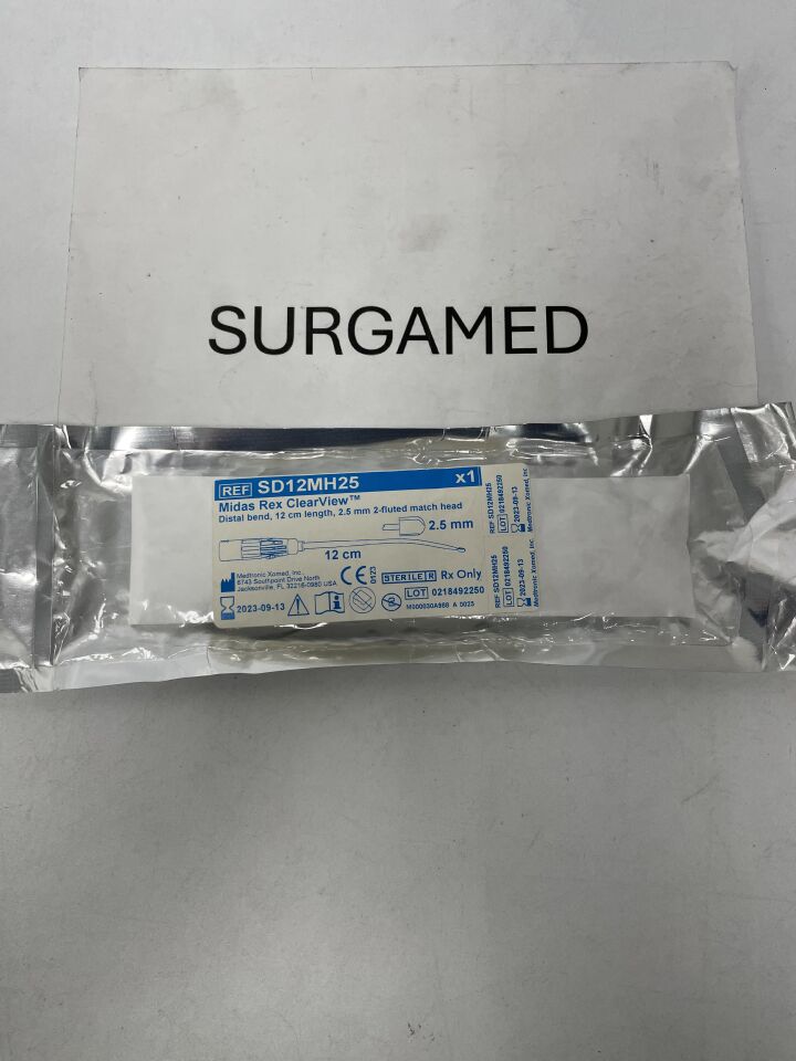 SD12MH25 - MEDTRONIC - MIDAS REX CLEARVIEW, Distal bend, 12cm, 2.5mm, 2-Fluted match head, (EA)