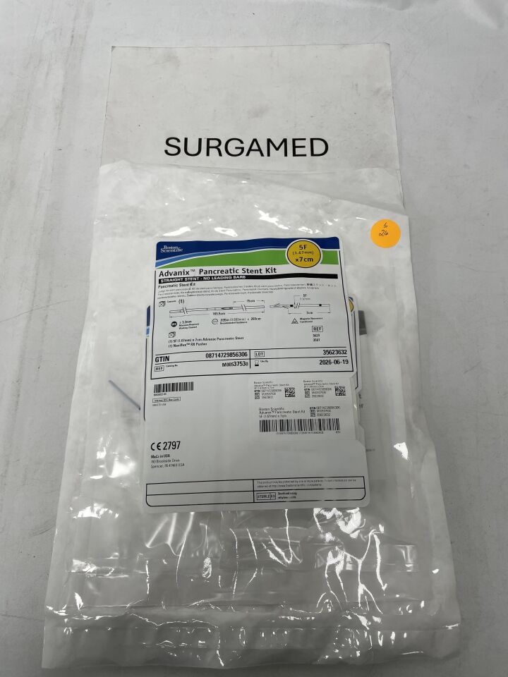 3753 - BOSTON SCIENTIFIC - Advanix Pancreatic Stent Kit - Straight/No Leading Barb - 5Fr x 7cm, (EA)
