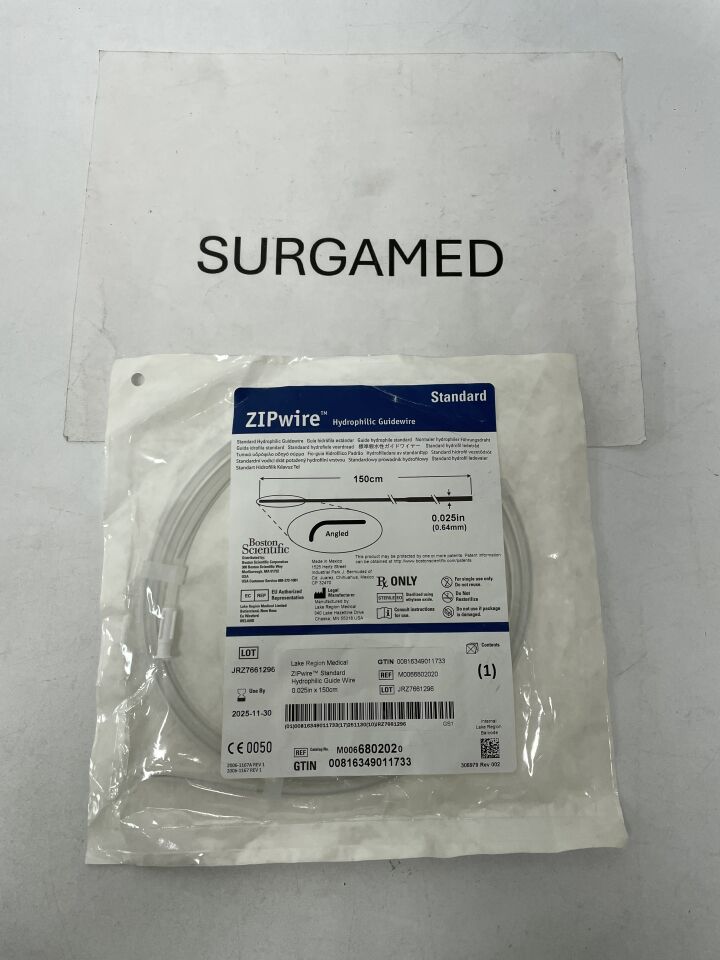 680202 - BOSTON SCIENTIFIC - ZIPwire Hydrophilic Guidewire - Standard, Angled - .025" x 150cm, (EA)