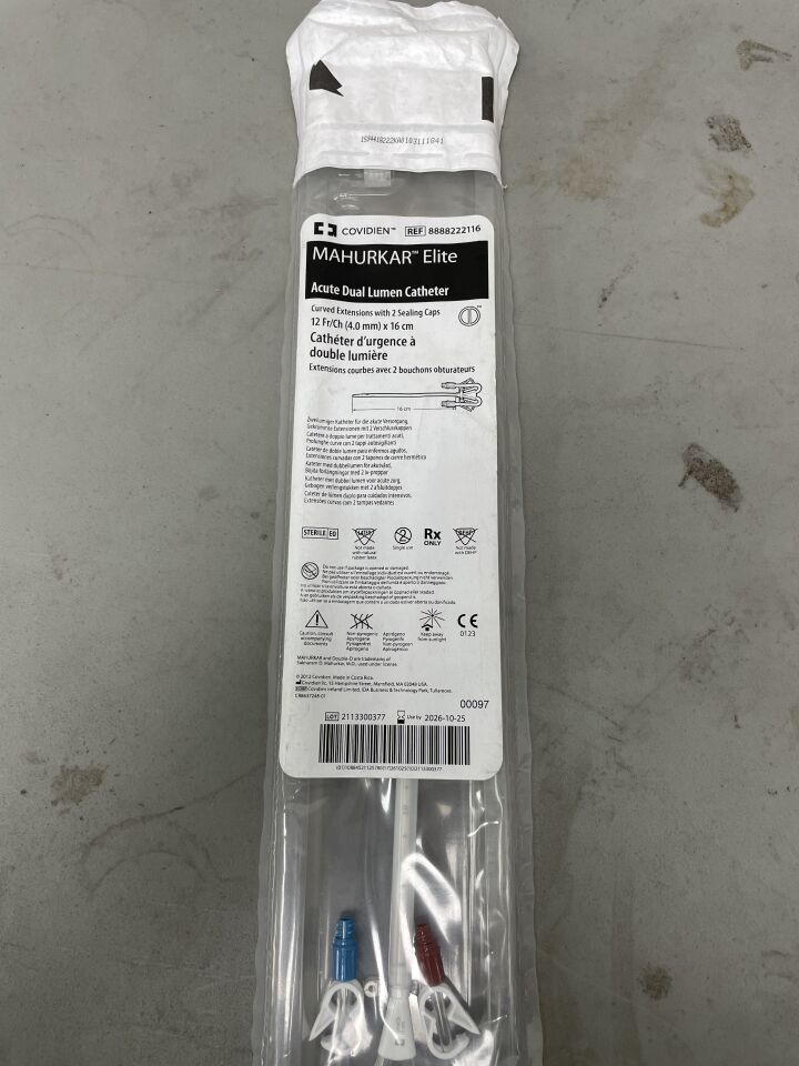 8888222116 - COVIDIEN - Mahurkar ELITE 12F Acute Dual Lumen Catheter Only 16cm, Curved, (EA)