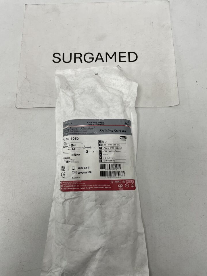 80-1050 - TERUMO - Glidesheath Slender Hydrophilic Coated Introducer Sheath - Stainless Steel Kit - 5Fr x 10cm x .021", (EA)