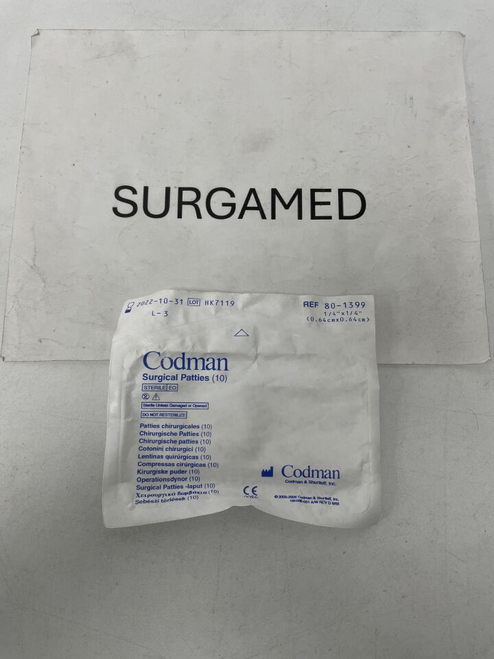80-1399 - CODMAN - Surgical Patties 1/4" x 1/4" (10 Per Pack), (EA)