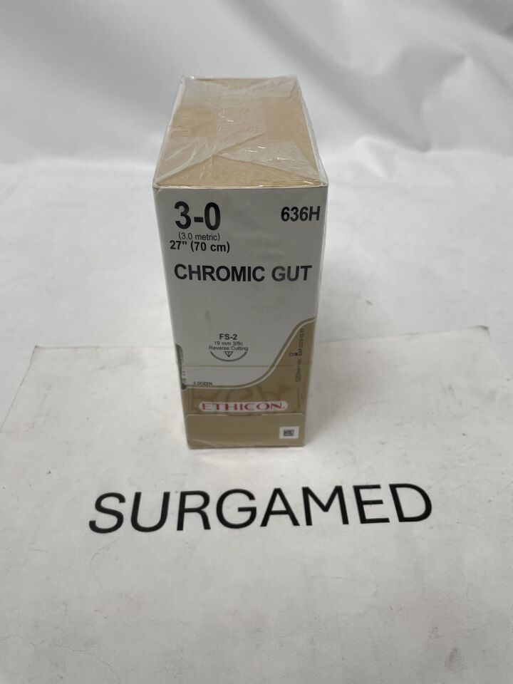 636H - ETHICON - Gut Chromic Absorbable Monofilament Suture, Size 3-0, 27 in. Length, FS-2 Needle, (BX)