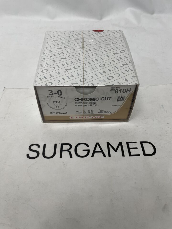 810H - ETHICON - Gut Chromic Absorbable Monofilament Suture, Size 3-0, 27 in. Length, CT-1 Needle, (BX)
