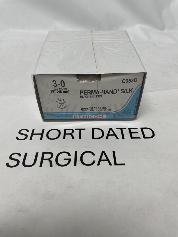C053D - ETHICON - Perma-Hand Non-Absorbable Braided Silk Suture, Size 3-0, 18 in. Length, RB-1 Needle, (BX)