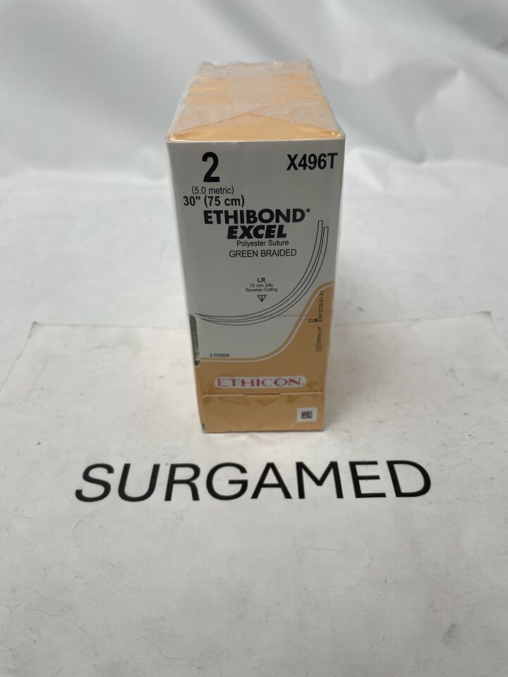 X496T - ETHICON - Ethibond Excel Non-Absorbable Braided Polyester Suture, Size 2, 30 in. Length, LR Needle, (BX)