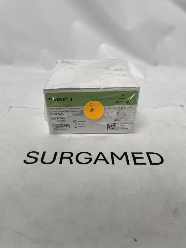 7-565 - TELEFLEX - DEKNATEL 0 Tevdek II Green Braided PTFE 30" CE-1 Reverse Cutting - Braided, Non-Absorbable, Polyester, PTFE Coated, Suture, Synt, (BX)