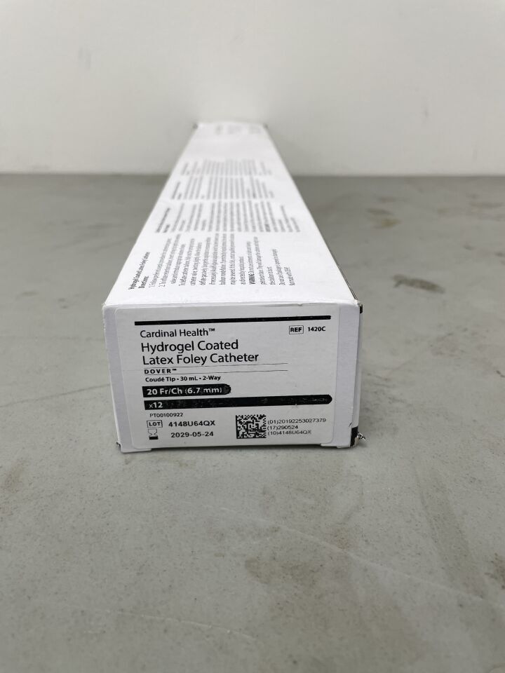 1420C - CARDINAL HEALTH - Dover 2-Way Foley Catheter, Coude Tip, Hydrogel-Coated, 30 mL, 16" L, 20 Fr, (BX/12)