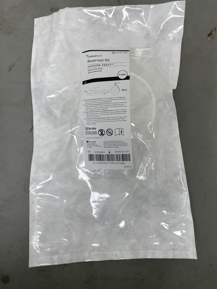 SU130-1360 - CARDINAL HEALTH - Jackson-Pratt 100cc Silicone Bulb Reservoir w/Flat Silicone Drain w/o Trocar 7mm x 20cm, Full, (EA)