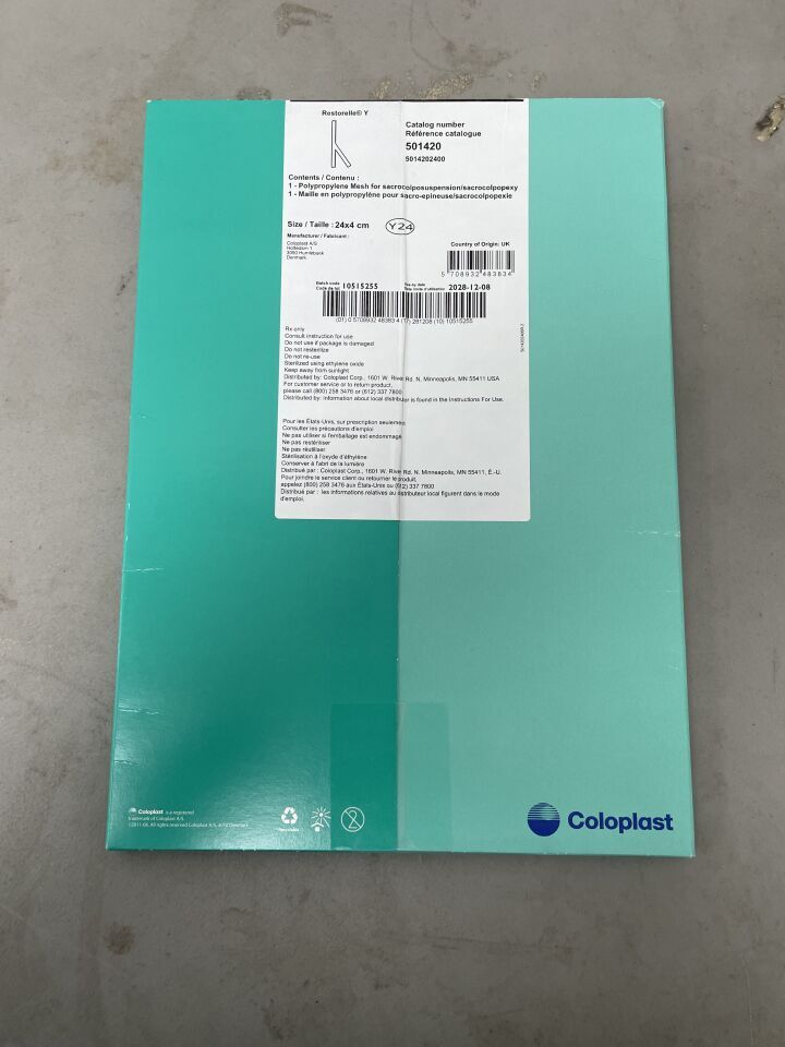 501420 - COLOPLAST - Restorelle Y Mesh, Polypropylene, 24cm x 4cm, (BX/1)