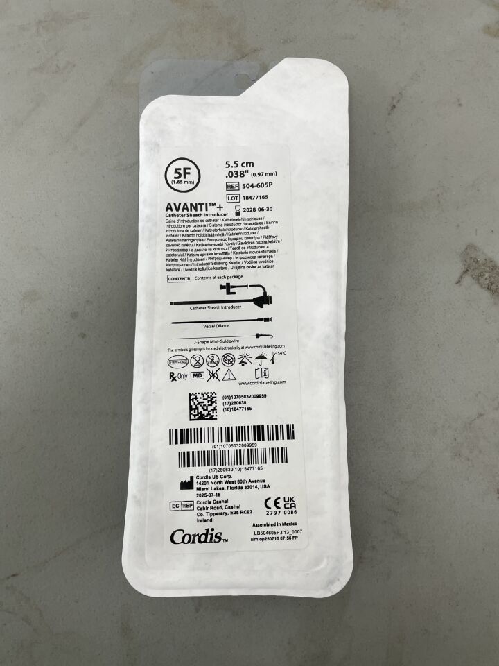 504-605P - CORDIS - Avanti+ Introducer, 5F X 5.5cmï¿½, (EA)