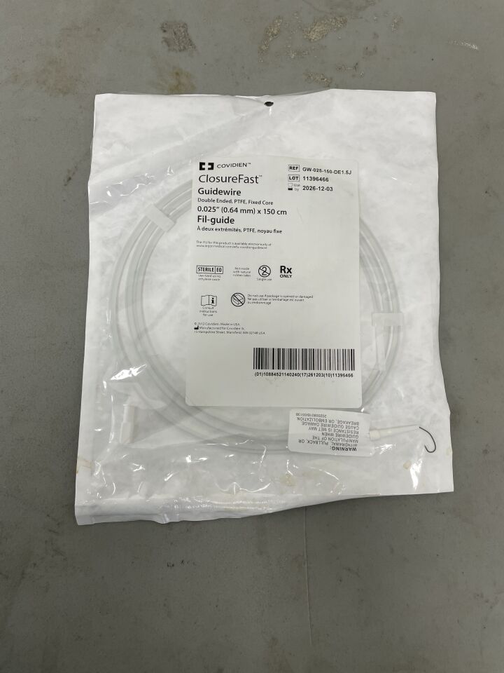 GW-025-150-DE1.5J - COVIDIEN - ClosureFast Guidewire 1.5 J & Straight, PTFE, Fixed Core 0.025" x 150cm, (EA)