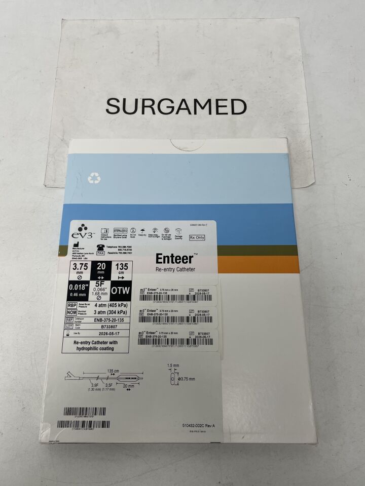 ENB-375-20-135 - EV3 - Enteer Re-entry Catheter with Hydrophilic Coating - 3.75mm x 20mm x 135cm, (BX)