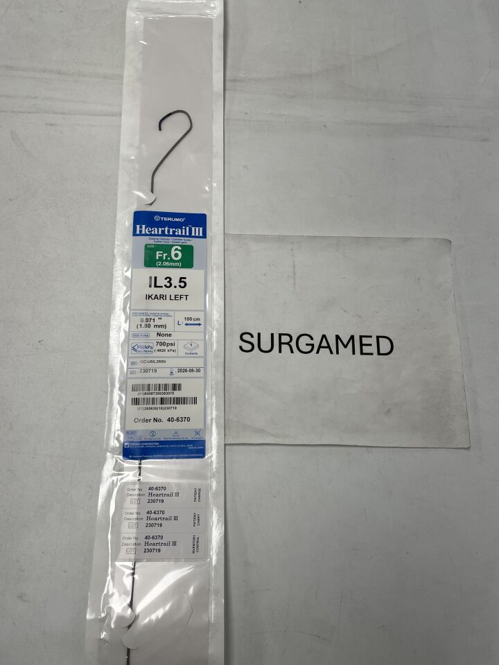 40-6370 - TERUMO - Heartrail III Guiding Catheter - IL3.5 - IKARI LEFT - GC-U6IL350N - 6Fr x .071" x 100cm (L), (EA)