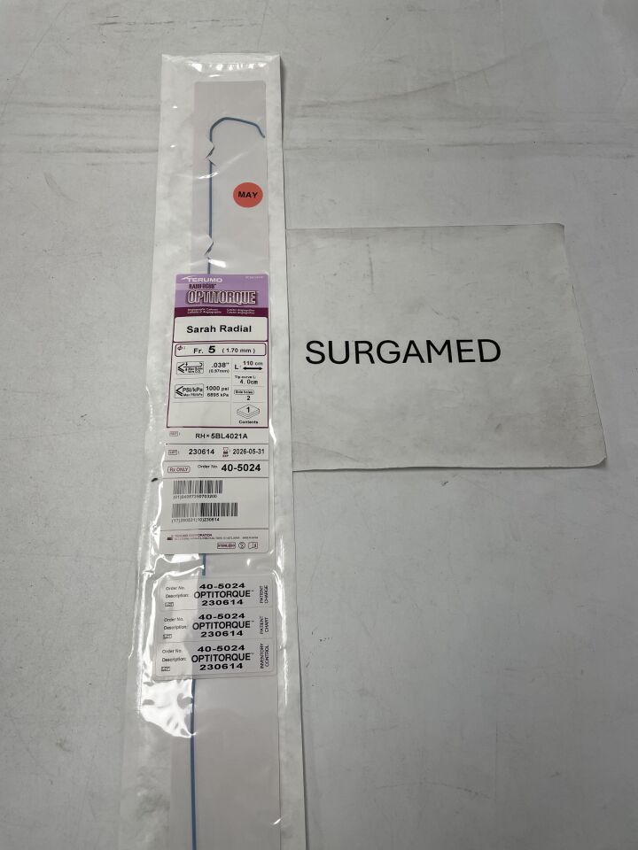 40-5024 - TERUMO - Radifocus Optitorque Angiographic Catheter - Sarah Radial - 4.0cm - RH*5BL4021A - 5Fr x .038" x 110cm (L), (EA)