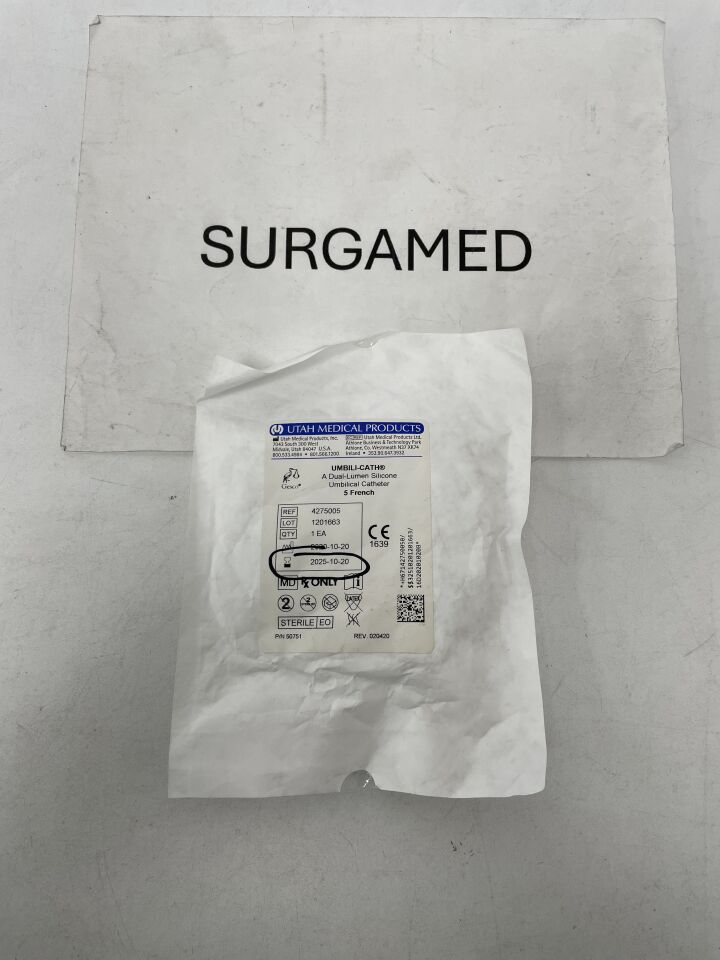 4275005 - UTAH MEDICAL - Umbili-Cath Dual-Lumen Silicone UVC Umbilical Catheter - 5.0F, Marked to 34cm, 19/19G, (EA)