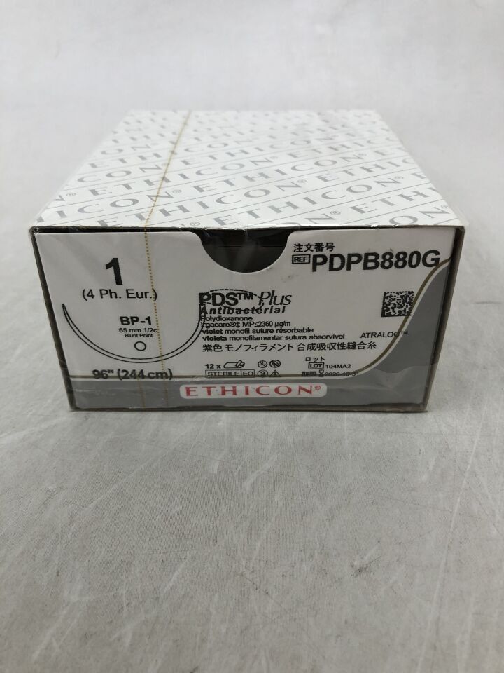 PDPB880G - ETHICON - PDS Plus Antibacterial Suture, Blunt Point, Absorbable, BP-1 65mm ï¿½ Circle, Violet Monofilament Loop 48" = 122cm, Size: 1, (BX/12)