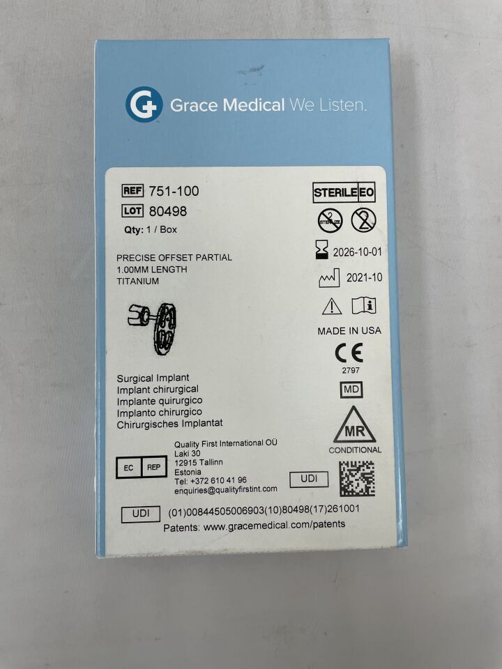 751-100 - GRACE MEDICAL - Precise Offset Partial, 1mm, Titanium, (BX)