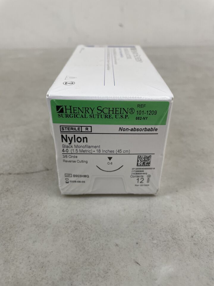 101-1209 - HENRY SCHEIN - Suture 4-0 18" Nylon Monofilament C-6 Black, (BX/12)