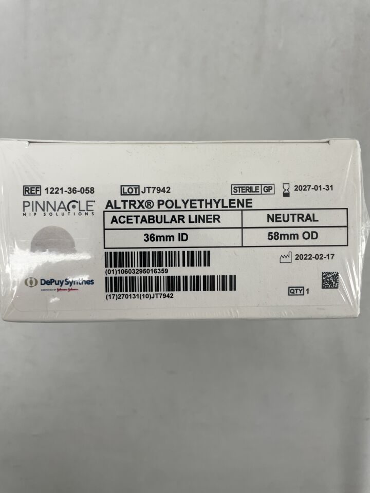 1221-36-058 - DEPUY SYNTHES - PINNACLE HIP SOLUTIONS ALTRX POLYETHYLENE ACETABULAR LINER NEUTRAL 36mm ID 58mm OD, (BX)