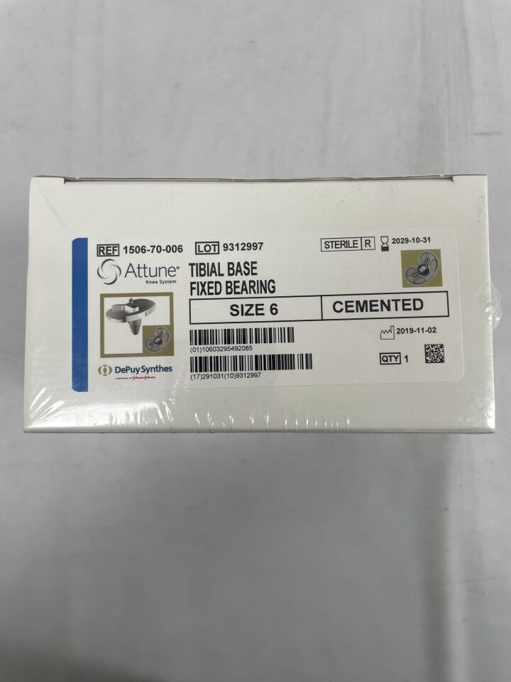 1506-70-006 - DEPUY SYNTHES - attune knee system tibial base fixed bearing size 6 cemented, (BX)