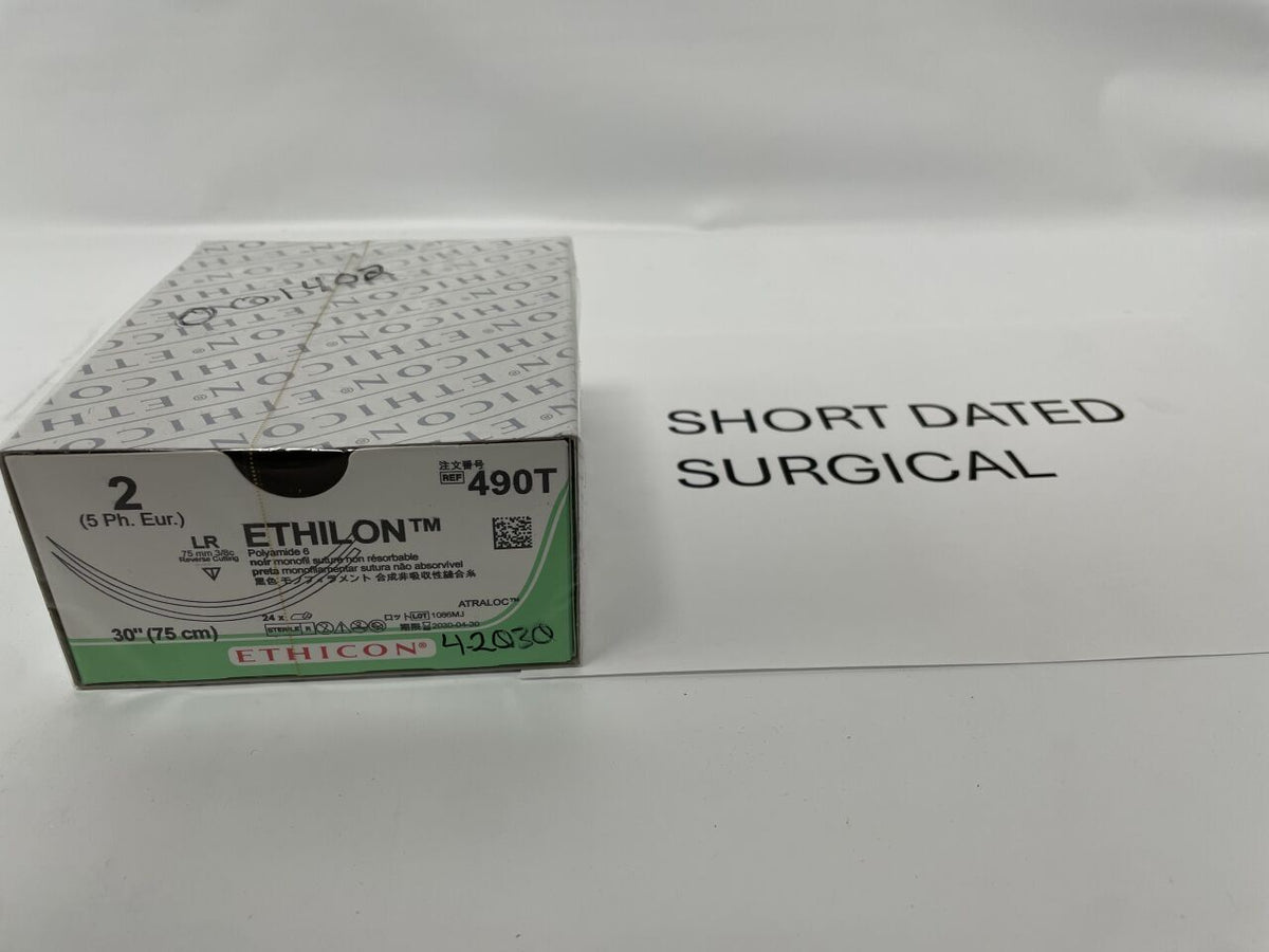 490T - ETHICON - Ethilon Non-Absorbable Monofilament Nylon Suture, Size 2, 30 in. Length, LR Needle, (BX/24)