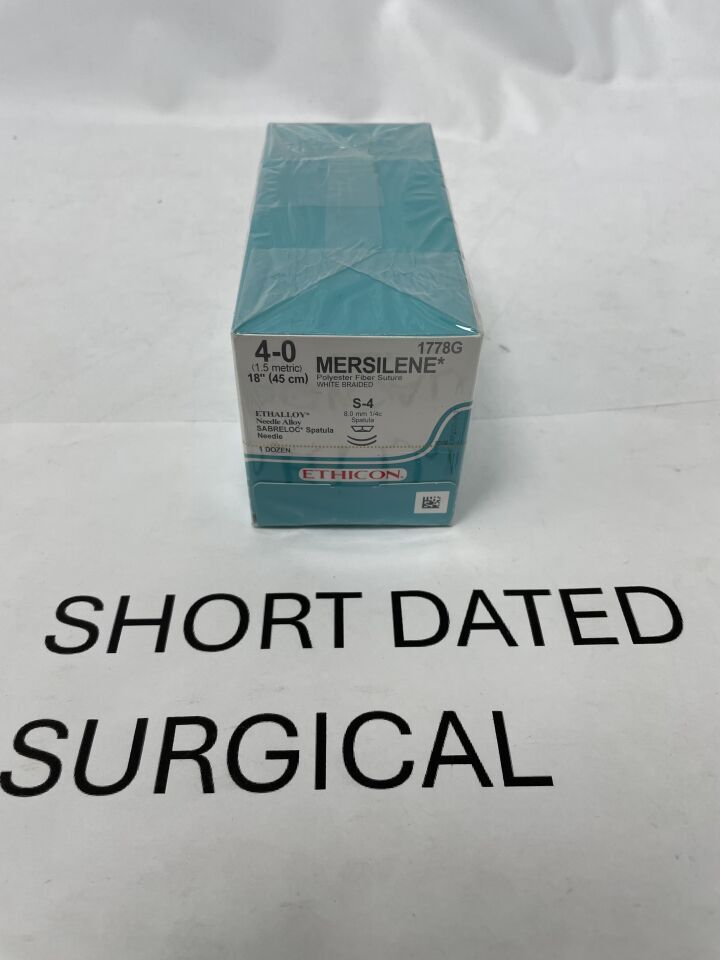 1778G - ETHICON - Mersilene Non-Absorbable Braided Polyester Suture, Size 4-0, 18 in. Length, S-4 Needle, (BX/12)