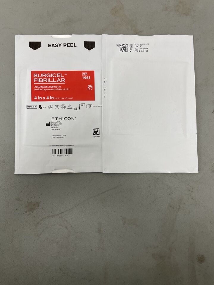 1963 - ETHICON - Surgicel Fibrillar Absorbable Hemostat 4in x 4in, (EA)