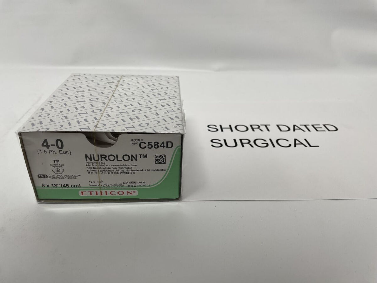 C584D - ETHICON - Nurolon Non-Absorbable Braided Nylon Suture, Size 4-0, 18 in. Length, TF Needle, (BX/12)