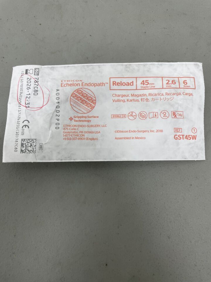 GST45W - ETHICON - Echelon Endopath Stapler Reload with Gripping Surface Technology, White, 2.6 Open x 1 mm Closed Height, (EA)