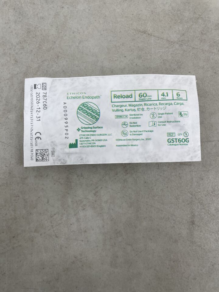 GST60G - ETHICON - Echelon Endopath Stapler Reload with Gripping Surface Technology, Green, 4.1 Open x 2 mm Closed Height, (EA)