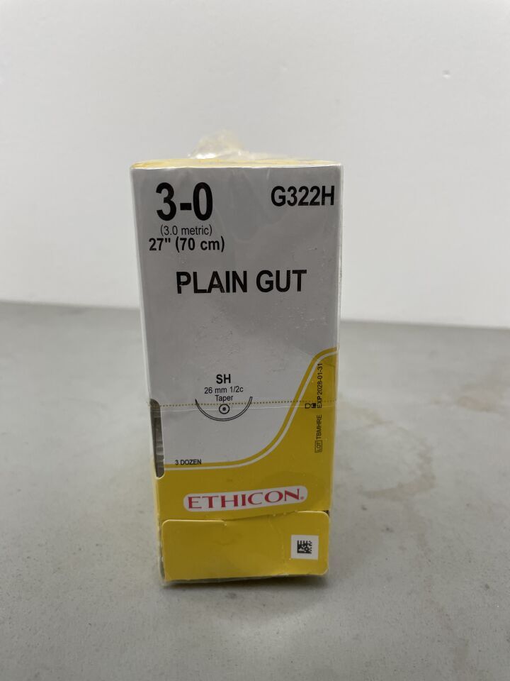 G322H - ETHICON - Surgical Gut Suture - Plain, Taper Point, Absorbable, SH 26mm ½ Circle, Plain Monofilament 27" Ë 70cm, (BX/36)