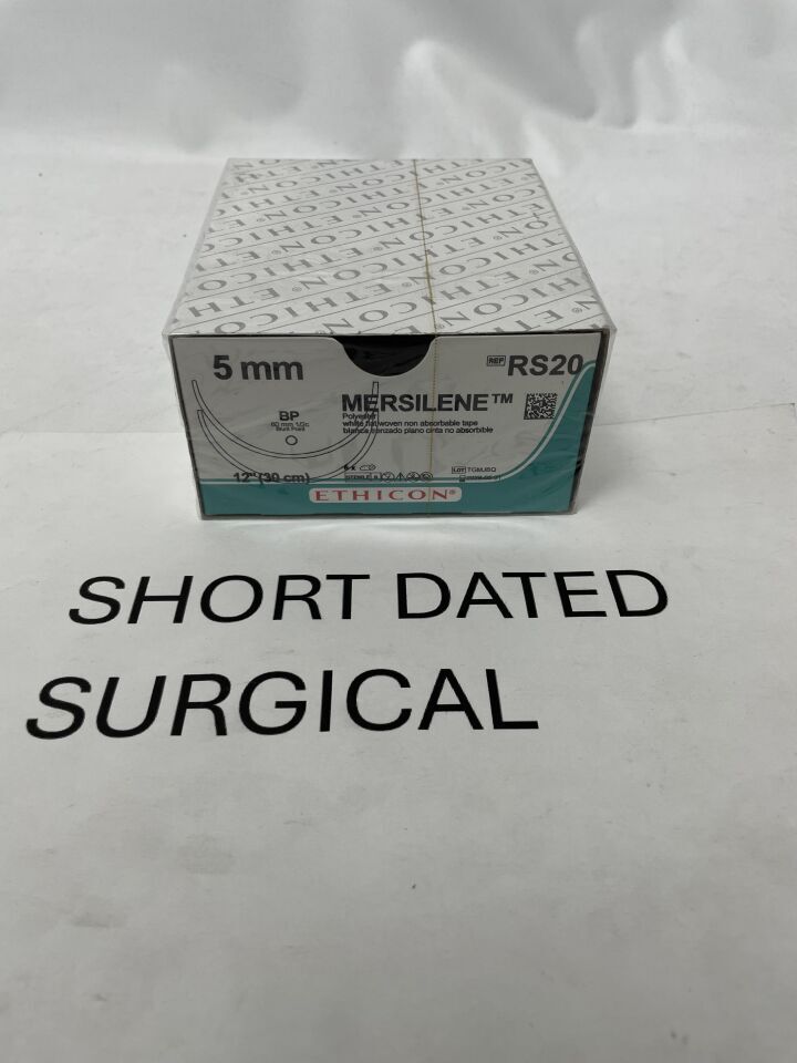RS20 - ETHICON - Mersilene Non-Absorbable Polyester Woven Ligature, 5 mm Size, 12 in. Length, BP Needle, (BX/6)