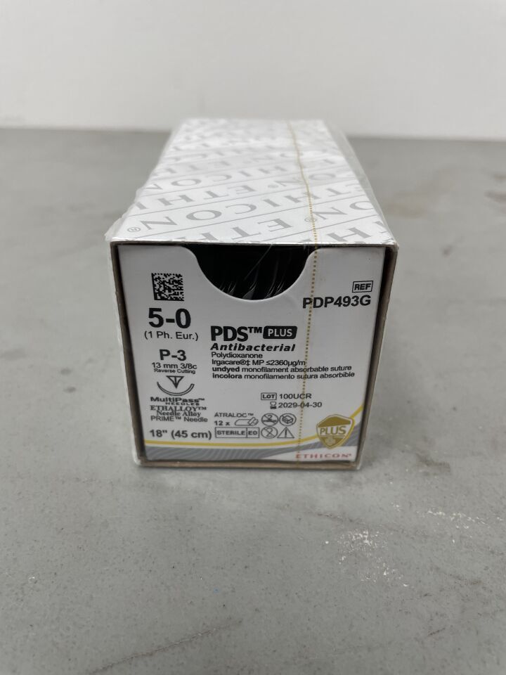 PDP493G - ETHICON - PDS Plus Absorbable Monofilament Suture, Size 5-0, 18 in. Length, P-3 Needle, (BX/12)