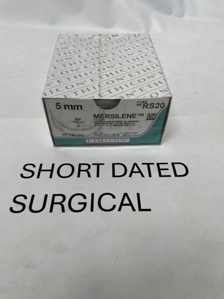 RS20 - ETHICON - Mersilene Non-Absorbable Polyester Woven Ligature, 5 mm Size, 12 in. Length, BP Needle, (BX/6)