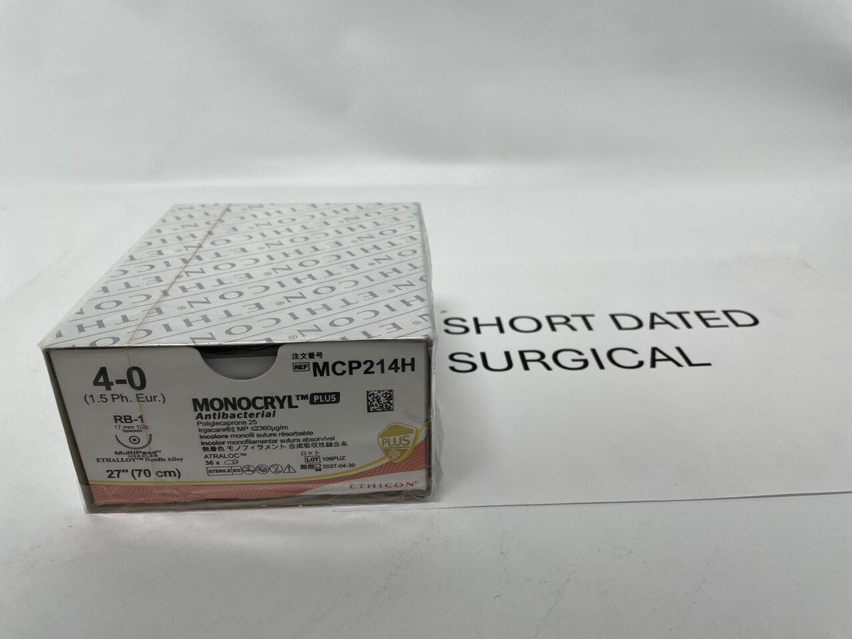 MCP214H - ETHICON - MONOCRYL PLUS 4-0 ; Antibacterial poliglecaprone 25 . Undyded Monofilament absorable suture 27"(70cm), (BX/36)